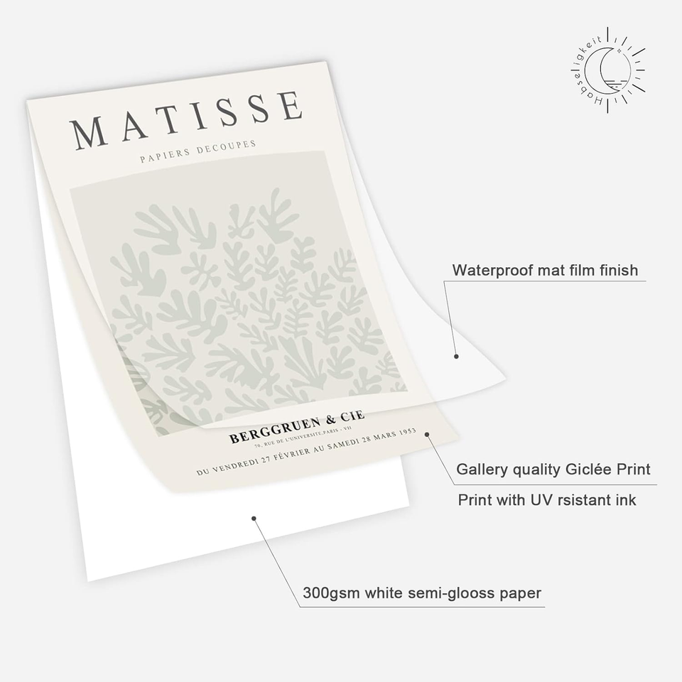 Sage Green Master Wall Art Prints, Abstract Matisse Wall Art Exhibition