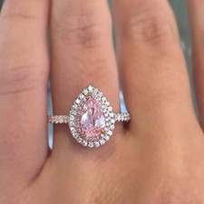2Ct Pink Pear Double Halo White CZ Stone Engagement Ring In 925 Sterling Silver