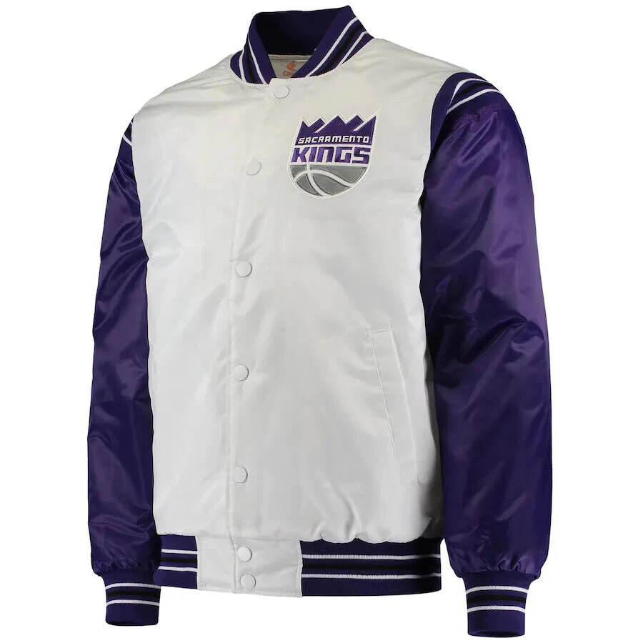 Purple Satin Varsity Letterman Bomber Baseball Jacket Rib Purple &  White