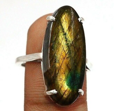 Natural Spectrolite Labradorite 925 Sterling Silver Ring Sz 7.5 @B10-5