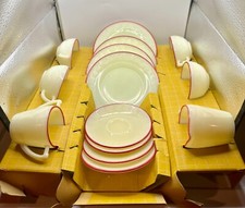 McKee Glass LAUREL French Ivory w/ Red Trim 14 piece Child's Tea Set w/ LINER