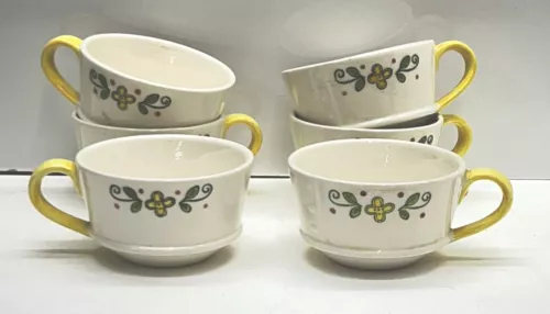 Mid Century POPPYTRAIL METLOX HAPPY TIME COFFEE CUP MUG YELLOW HANDLE SET OF 6