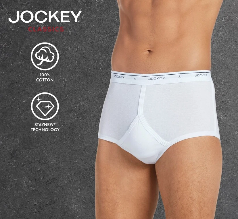 Men's Jockey 4-Pack + 1 Free 100% Cotton White Classics Full-Rise Staynew Briefs - Image 4 of 4