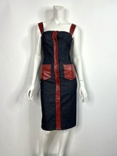 Vtg Dolce & Gabbana Blue Denim Red Leather Pocket Dress S 40