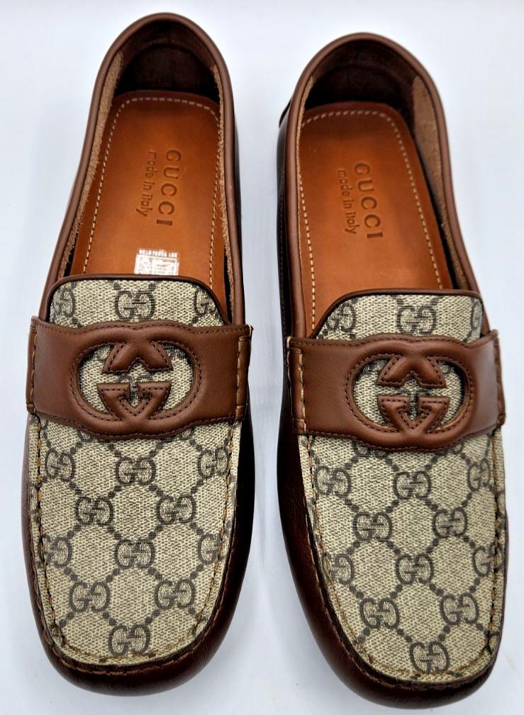 Gucci Interlocking G Men's Brown Leather Driving Moccasins Loafers UK8.5 US9 thumbnail 7