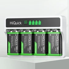 Hiquick 4pcs  9 Volt NIMH Rechargeable 280mAh NI-MH Battery Pack + charger