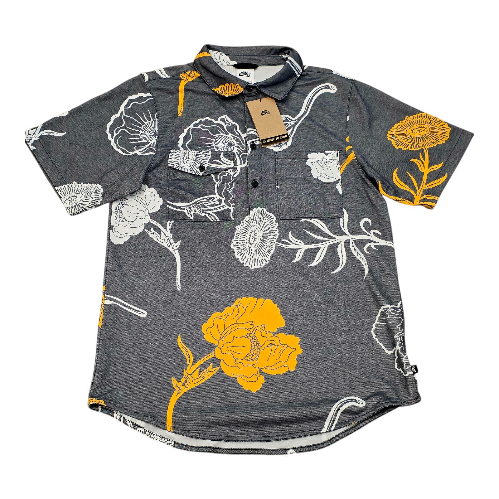 Men's Nike SB Skateboard Polo Shirt Floral Gray Size Small DM0169-010