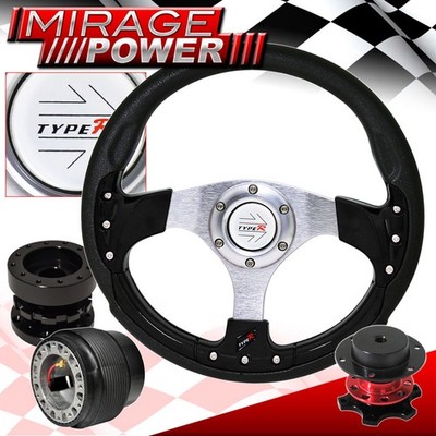 Quick Release For 89-05 Eclipse + Black Fusion Style Steering Wheel + Extender