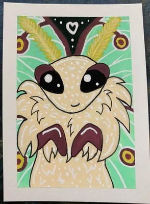 Original ACEO Moth Bug Watercolor Artwork Pen Collectible Atc Insect Small Art