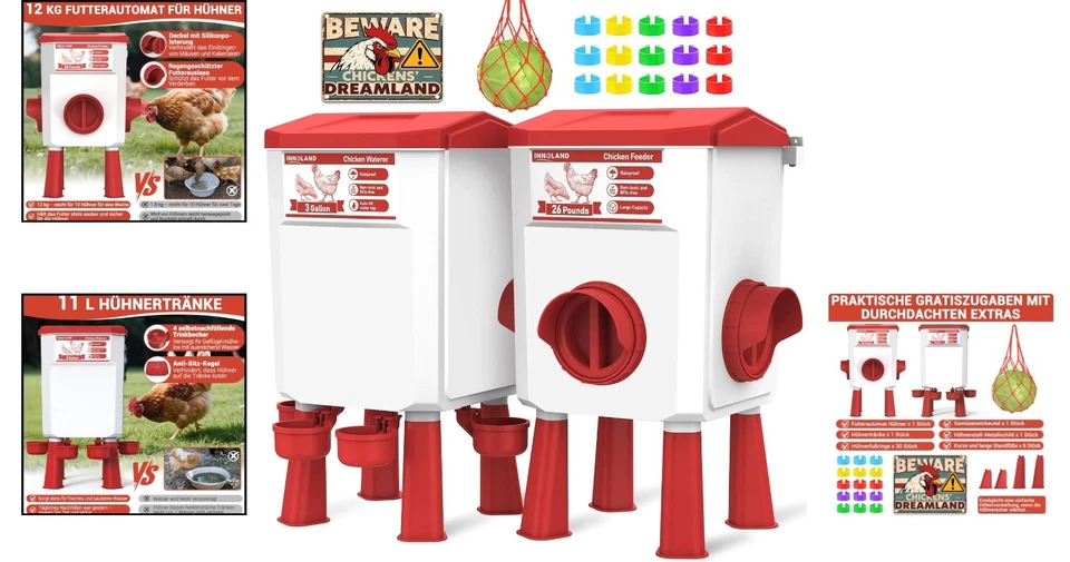 Geflügel Futterautomat Wassertränke 12kg 11L 4 Becher wetterfest - Bild 2 von 4