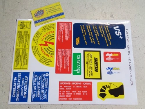 Fiat Rhythm 105 - 125 - 130 Abarth TC ENGINE COMPARTMENT STICKER KIT - REGATTA - NEW