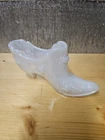 Vintage Collectible Fenton Iridescent White Cabbage Rose Art Glass Slipper