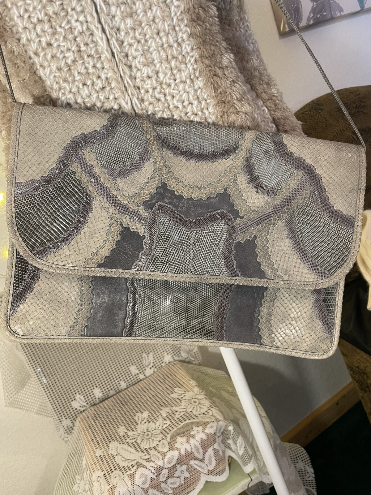 1980's Exotic Python Skin & Leather Patchwork Sho… - image 4