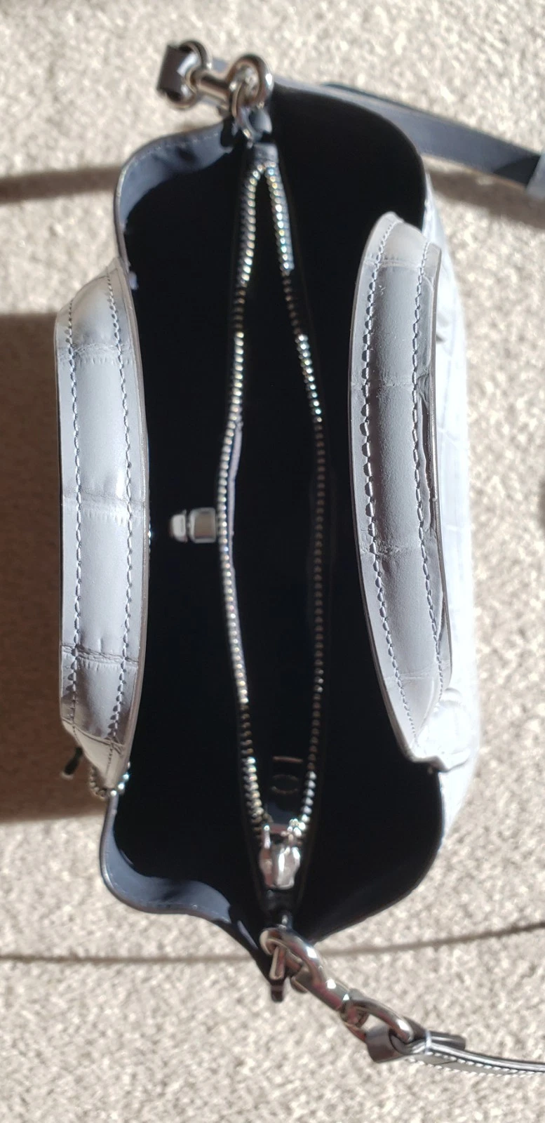 Coach Willow Tote 24 borsa a tracolla a mano in pelle grigio blu coccodrillo goffrato usata in ottime condizioni