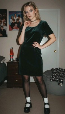 My Michelle Green Velvet Dress Juniors 7/8 90s Y2k Whimsigoth Grunge