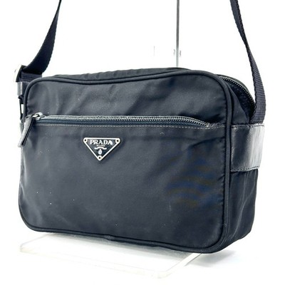 PRADA Tessuto Nylon Schultertasche schwarz Dreieck mit Logo Auth