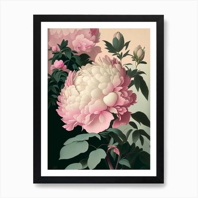 Festiva Maxima Peonies Pink Vintage Framed Wall Art Poster Canvas Print Picture
