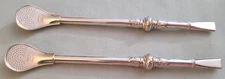2x antique Eberle Alpacca tea strainer straw for yerba mate nickel silver Brazil
