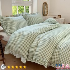 Classic Plaid Duvet Cover Set Soft Pre-Washed Microfiber Ruffle Edges 3 Piece US