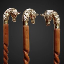 Antique Style Brass Lion Handle Walking Cane  Victorian Wooden Stick