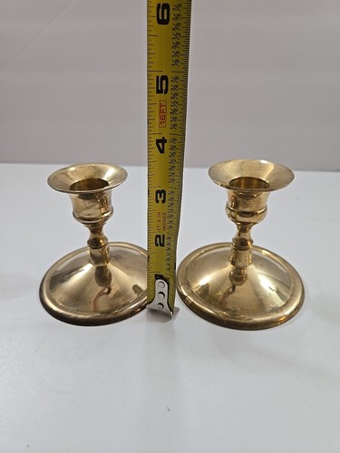 Set of 2 Solid Brass Short Candlestick Holders Made in India 3" Tall - Picture 4 of 4