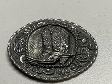 Vintage Western Cowboy Belt Buckle Diamond Cut Boots Spurs 1995 EJC Made in USA