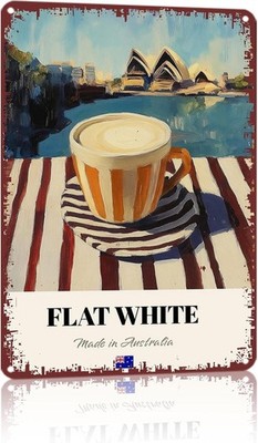 Aluminum Flat White Coffee Australia Retro Tin Metal Signs Home Décor 8x12