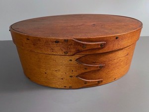 Antique 19th c Shaker Oval Box 4 Finger Pantry Box Nutty Patina 10.5" Folk Art