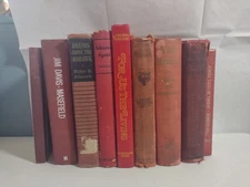 9 Old Vintage Antique Books In Shades Of Red For Staging, Decorating, Props