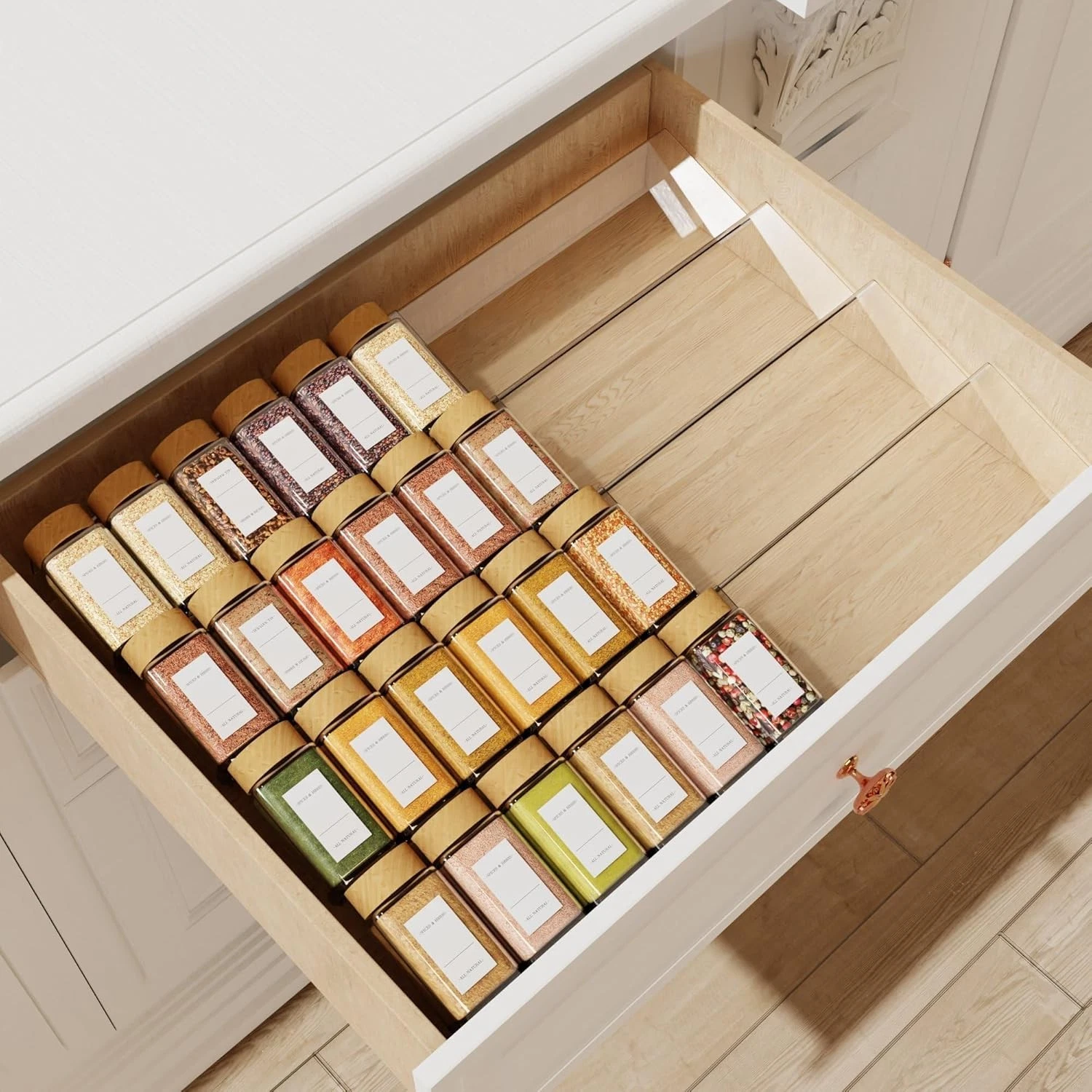 Acrylic Spice Drawer Organiser 4-Tier Expandable 13-26 Inch Kitchen Rack