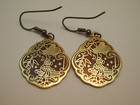 Cloisonne Pagoda Asian Woman Bamboo Earrings Drop Dangle Hook Gold Tone Vintage