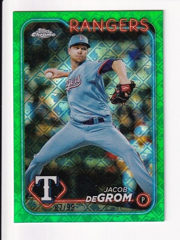 2024 Topps Chrome Logofractor Jacob deGrom Green Refractor /99 Rangers #228