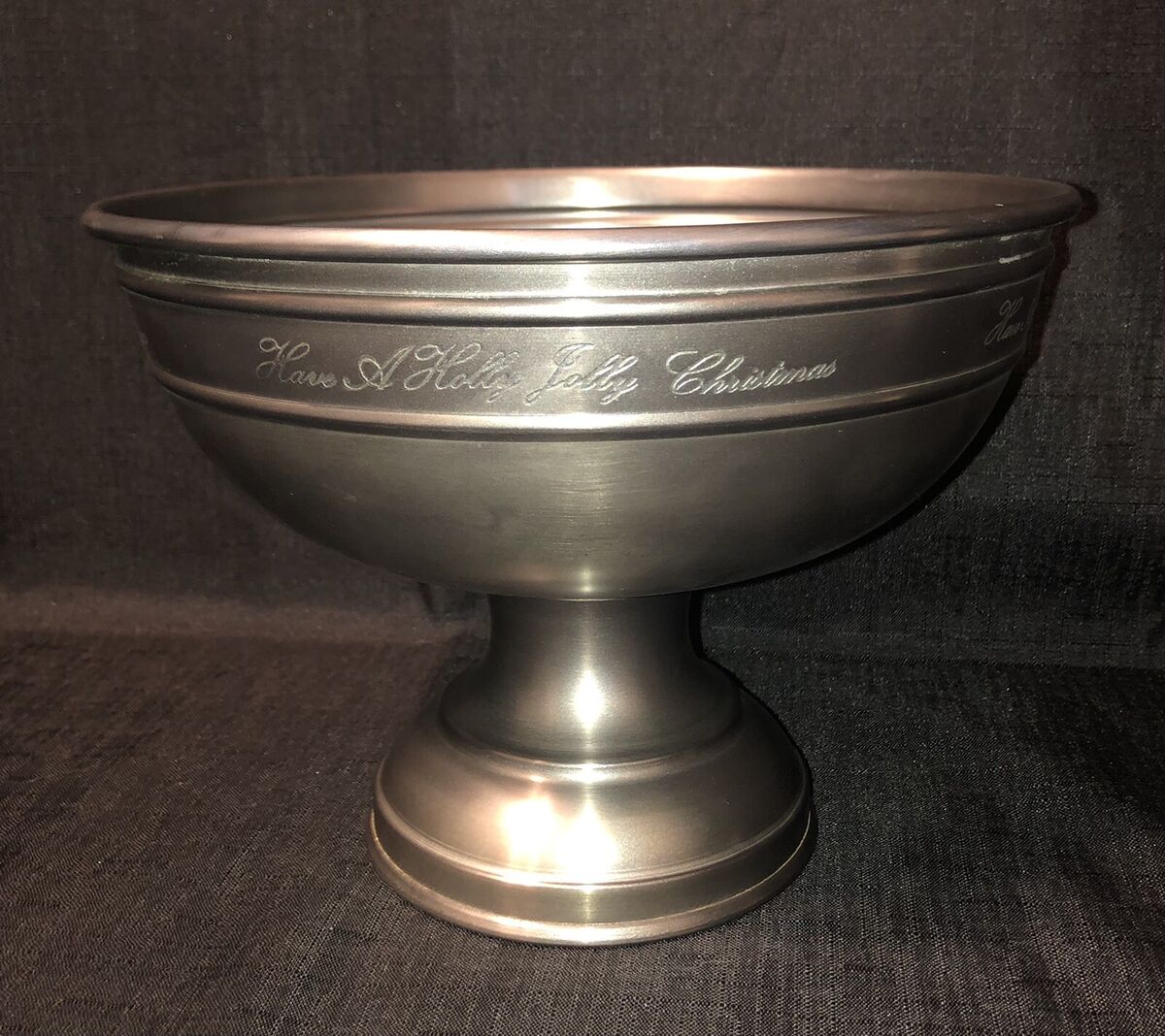 Kohl's Brushed Metal Pedestal Bowl Engraved Have a Holly Jolly