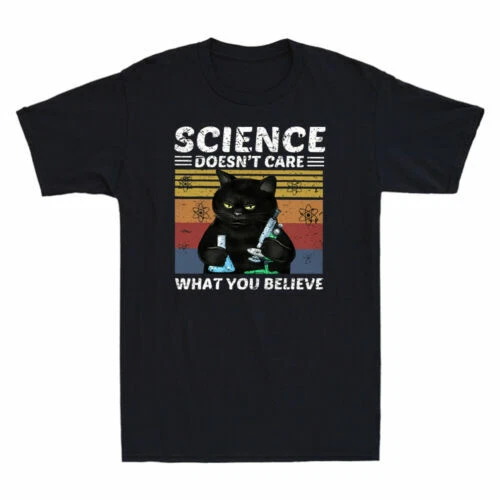Science Doesn't Care What You Believe Funny Black Cat Meme Vintage Men's T Shirt
