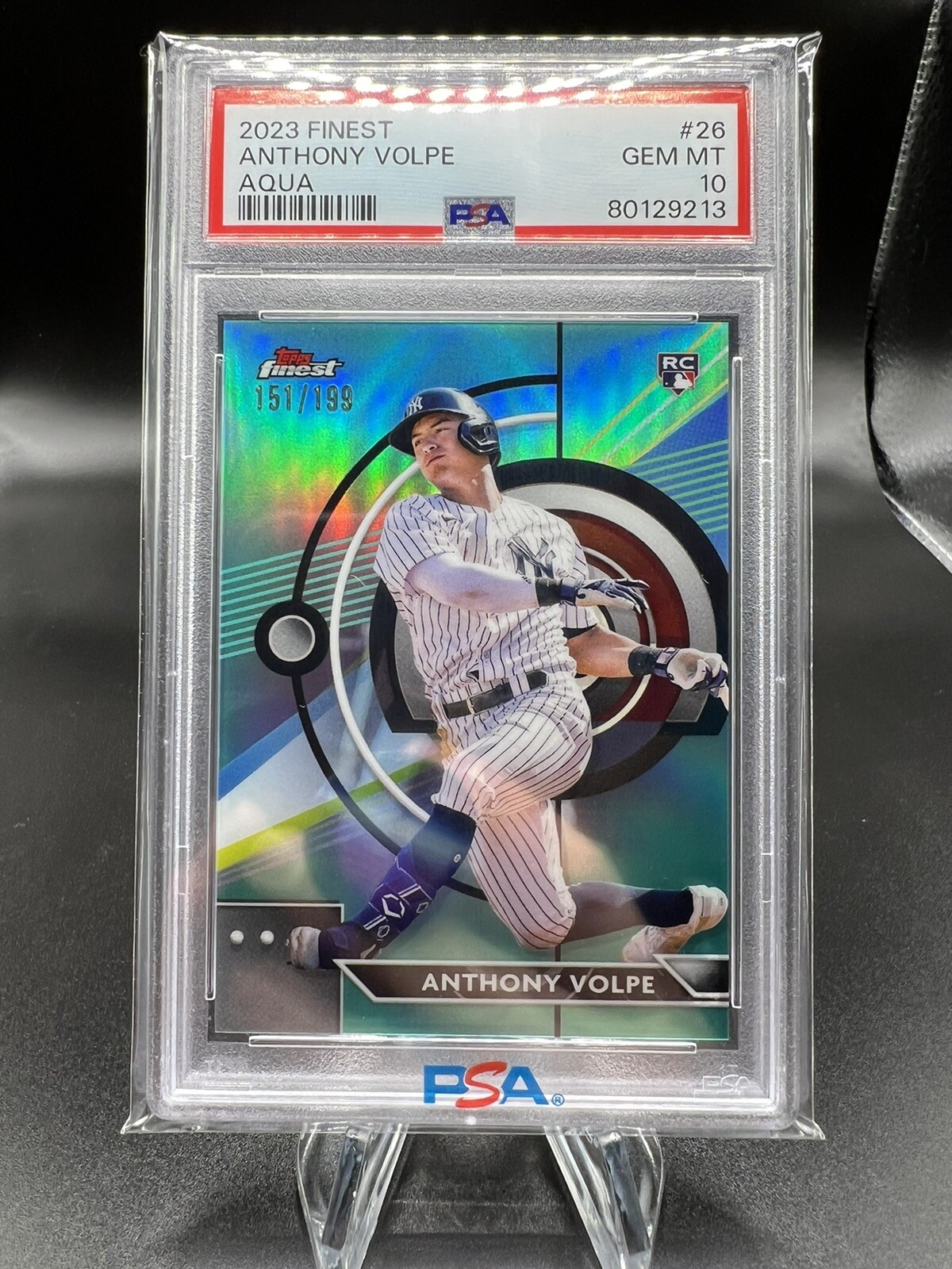 2023 Topps Finest Baseball Anthony Volpe RC Aqua Refractor /199 PSA 10!