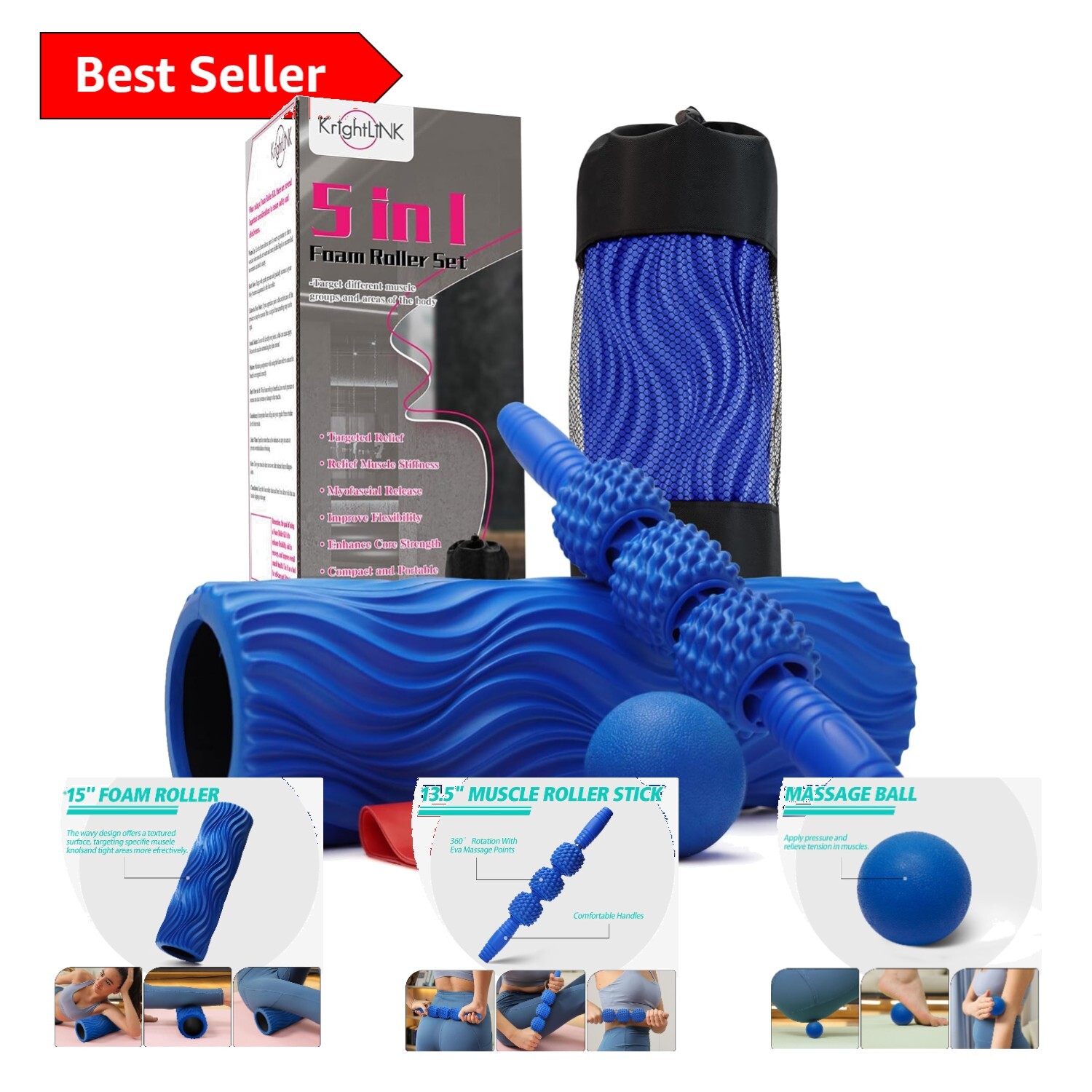 All-in-One Portable Foam Roller Set for Deep Tissue Relief - Ideal for Athletes