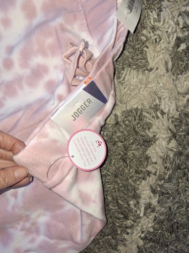 Girls justice cozy joggers size 14 Pink tye dye Metallic Logo - Picture 2 of 3
