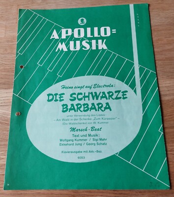 Die schwarze Barbara, Heino, Klavierausg. + Akk. Bez. + Text, 1975 Apollo Verlag