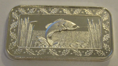 Vintage Largemouth Bass 1 Troy Oz .999 Fine Silver Bar - Classic Coins