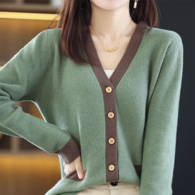 Damen Strickwaren Strickjacke Strickmantel Pullover Outwearlinie Retro Knopf Top - Bild 1 von 4