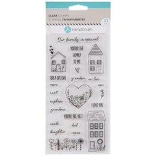 Hampton Art FAMILY Clear Stamp Set, Flowers, Phrases, Houses, Love, Mom, Dad