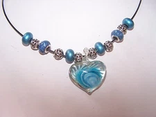 Beautiful New Custom Made Murano Lampwork Glass European Beads Heart Necklace
