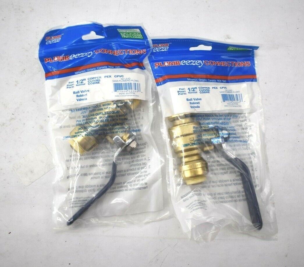 Lot Of 2 Plumb Eezey Connections PENL-BVPF05 No Lead Copper Ball Valve 1/2"