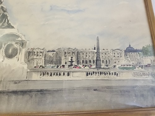 Antique Framed Guy de Neyrac Place de la Concorde Water Color - Picture 7 of 17