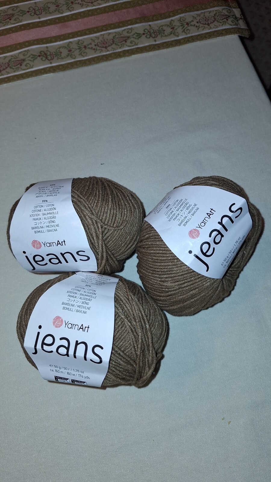 Jeans Sport Yarn by YarnArt 55% Cotton 3 Skeins Med. Brown 100 gr total-image