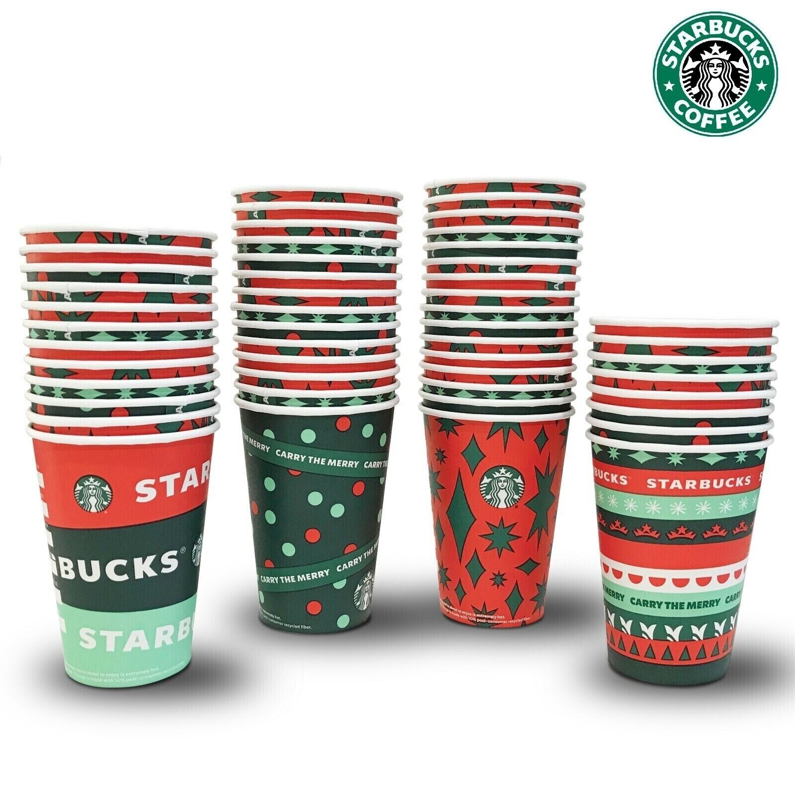 16 oz Disposable Christmas Coffee Cups with Lids and Sleeves, 4 Holiday  Designs (48 Pack)