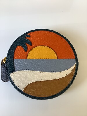 COACH Leather Tropical Sunset Over the Horizon Zip Coin Purse Case BNWT & Box