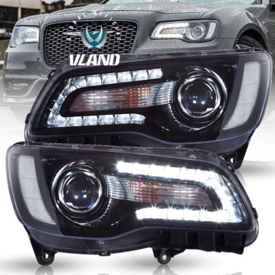 VLAND For 2011-2023 Chrysler 300 Black LED DRL Projector Headlights ...