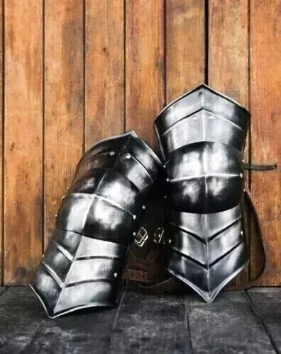 Medieval Gothic Leg Guard Crusader 18 Gauge Steel Leg Armor Black Gift - Picture 3 of 4