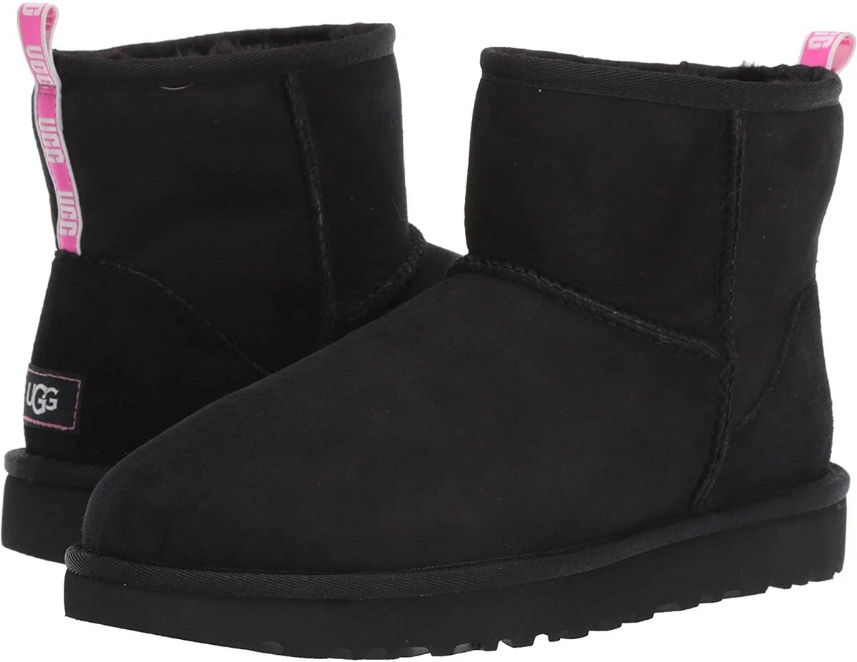 UGG Women s Classic Mini II Graphic Logo Boots eBay
